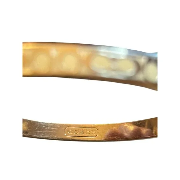 Authentic COACH Gold Tone Enamel Signature C Logo Bangle Bracelet Ivory 7” EUC - Picture 5 of 10